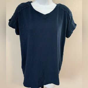 Sonoma Dark Blue Short Sleeve Top with Lace Detail